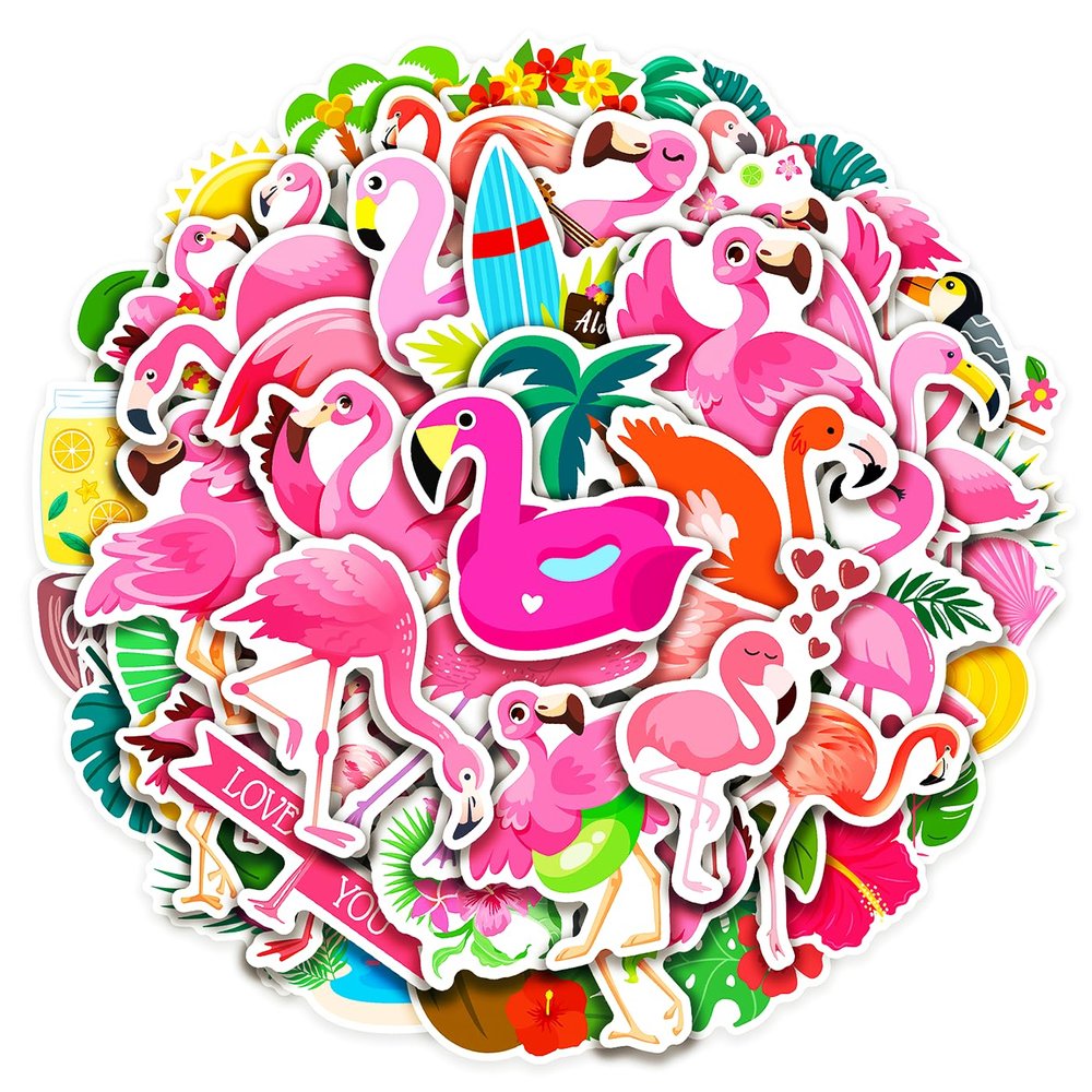 100 Pack Flamingo Stickers, Summer Luau Tropical Hawaiian Party Favors, Birthday Decorations