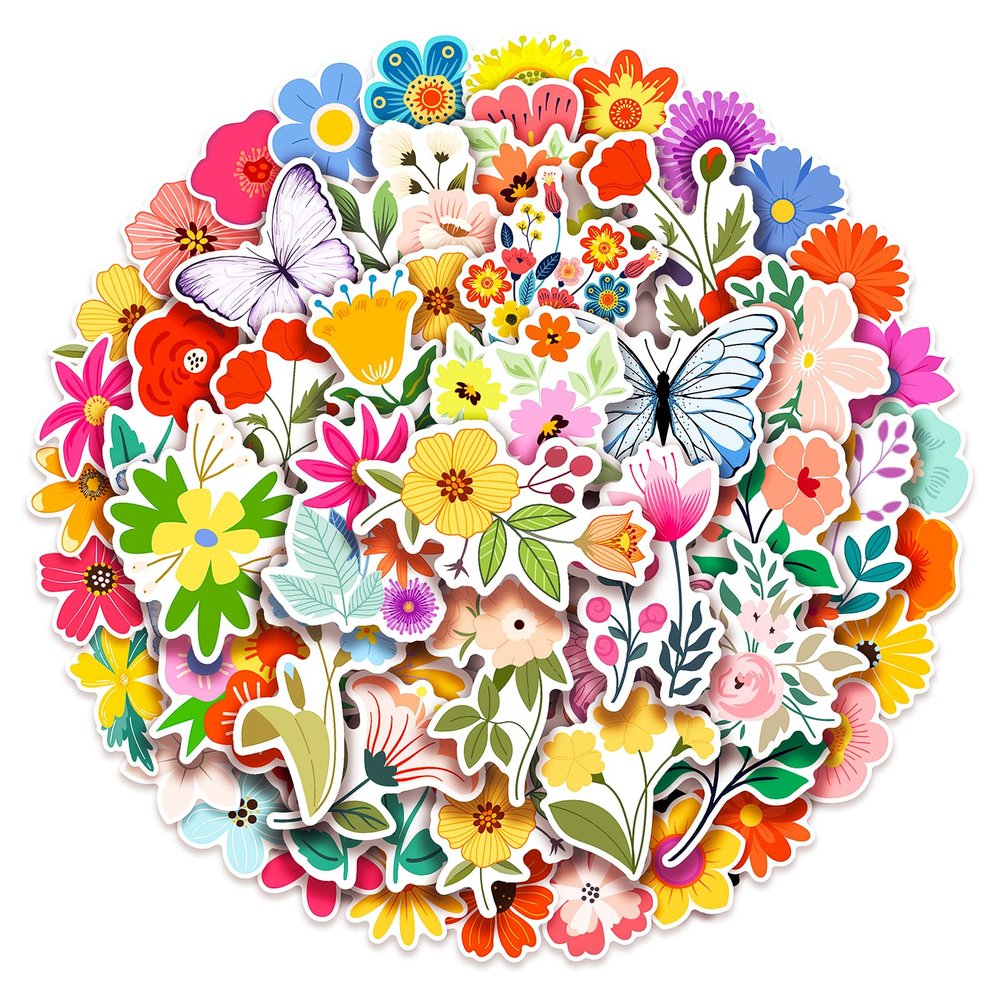100 Pack Flower Stickers, Flower Party Favors, Birthday Decorations Gifts