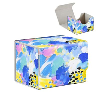 Tudguiloae High-Capacity Art Deco Card Deck Box - Ideal Trading Card Game Storage Solution with Compact Size, and Easy Access - PU Leather Fits for TCG CCG Magic Cards(Colorful Abstract Painting)