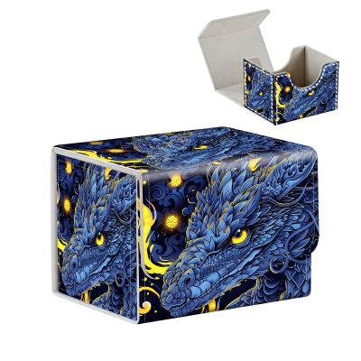 Tudguiloae High-Capacity Art Deco Card Deck Box - Ideal Trading Card Game Storage Solution with Compact Size, and Easy Access - PU Leather Fits for TCG CCG Magic Cards(Warrior Komodo Dragon)