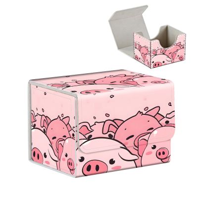 Tudguiloae High-Capacity Art Deco Card Deck Box - Ideal Trading Card Game Storage Solution with Compact Size, and Easy Access - PU Leather Fits for TCG CCG Magic Cards(Cute Pink Pigs)