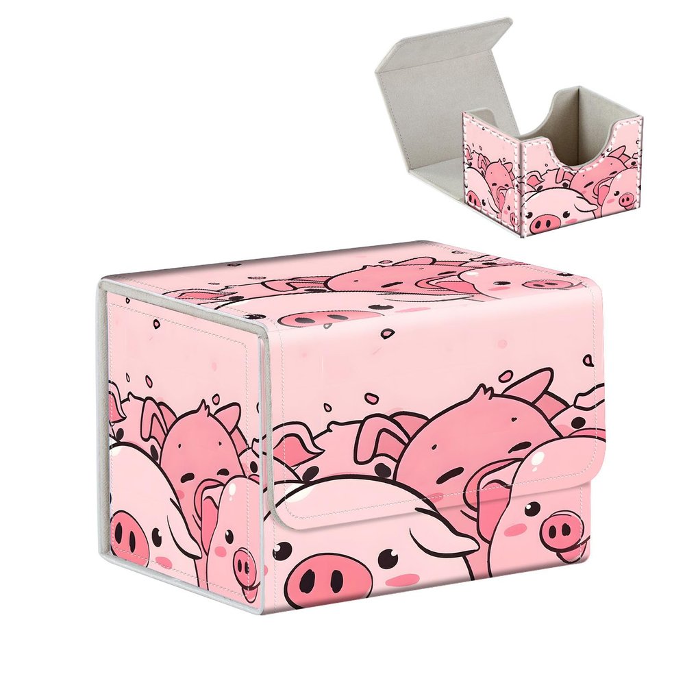 Tudguiloae High-Capacity Art Deco Card Deck Box - Ideal Trading Card Game Storage Solution with Compact Size, and Easy Access - PU Leather Fits for TCG CCG Magic Cards(Cute Pink Pigs)
