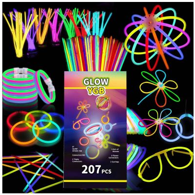 207 Glow Sticks Bulk Party Pack, Halloween Glow Sticks For Kids Camping, Glow In The Dark Sticks,8 Glow Party Supplies Bracelets with Connectors