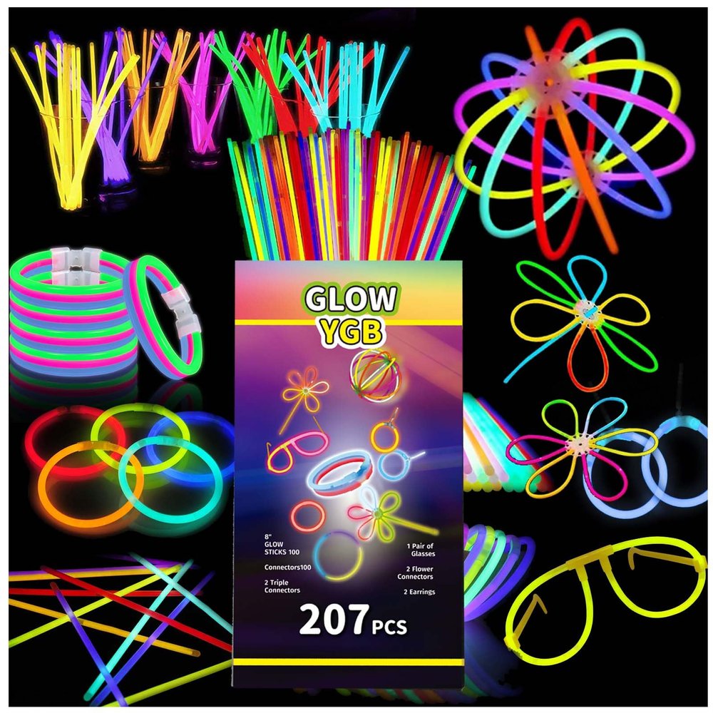 207 Glow Sticks Bulk Party Pack, Halloween Glow Sticks For Kids Camping, Glow In The Dark Sticks,8 Glow Party Supplies Bracelets with Connectors