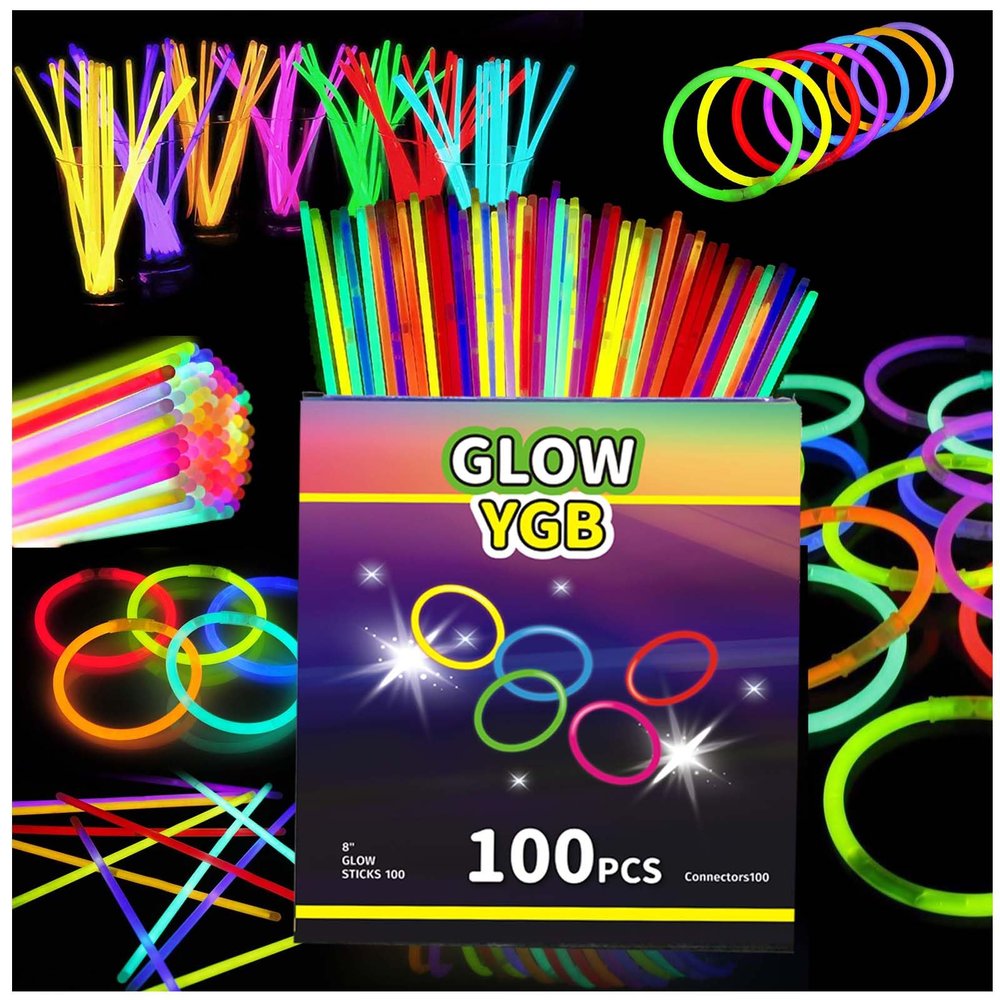 100PCS Glow Sticks Bulk Party Pack, Halloween Glow Sticks For Kids Camping, Glow In The Dark Sticks,8 Glow Party Supplies Bracelets with Connectors