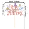 1 PCS Magic Alice Happy Birthday Cake Topper Glitter Eat Me Magical Hat Bunny Clock Fairy Cake Pick for Baby Shower Kids Girls Tea Party Decorations Supplies Rose Gold view 2