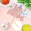 1 PCS Magic Alice Happy Birthday Cake Topper Glitter Eat Me Magical Hat Bunny Clock Fairy Cake Pick for Baby Shower Kids Girls Tea Party Decorations Supplies Rose Gold view 3