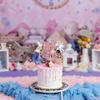1 PCS Magic Alice Happy Birthday Cake Topper Glitter Eat Me Magical Hat Bunny Clock Fairy Cake Pick for Baby Shower Kids Girls Tea Party Decorations Supplies Rose Gold view 4