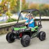 Aosom 12V Kids UTV, Battery Powered Electric Ride on Car with Music, Lights, MP3/USB, Suspension System & Remote Control, Toy Vehicle for Boys and Girls, Green view 2