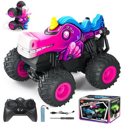 Tcvents Remote Control Car, 2.4Ghz Unicorn Rc Monster Truck for Girls, Rchargeable Rc Truck with Lights & Music, 360 Rotating Stunts RC Car Toy Birthday Easter Gift for Kids 3-5 6 7 8-12