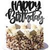 Gyufise 1Pcs Happy Birthday Cake Topper Glitter Cake Pick for Celebrating Anniversary Theme Party Cake Decorations Supplies Black view 1