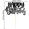 Gyufise 1Pcs Happy Birthday Cake Topper Glitter Cake Pick for Celebrating Anniversary Theme Party Cake Decorations Supplies Black view 2
