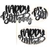 Gyufise 1Pcs Happy Birthday Cake Topper Glitter Cake Pick for Celebrating Anniversary Theme Party Cake Decorations Supplies Black view 3
