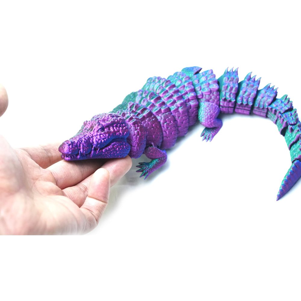 3D Printed Crocodile,Movable Mouth,Flexible Joint Animal lacertid Figurines, Home Office Decor,Articulated Fidget Toy for Adults Teens Surprise Festival Gifts (RGB)