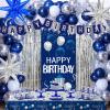 Blue Birthday Decorations for Men Women, Happy Birthday Decorations for Boys Girls Navy Blue Happy Birthday Door Banner, Tablecloth Foil Backdrop Star Balloons Arch for Mens Bday Party Supplies view 1