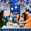 Blue Birthday Decorations for Men Women, Happy Birthday Decorations for Boys Girls Navy Blue Happy Birthday Door Banner, Tablecloth Foil Backdrop Star Balloons Arch for Mens Bday Party Supplies view 2