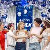 Blue Birthday Decorations for Men Women, Happy Birthday Decorations for Boys Girls Navy Blue Happy Birthday Door Banner, Tablecloth Foil Backdrop Star Balloons Arch for Mens Bday Party Supplies view 4