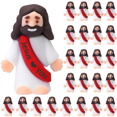 Bememo 25 Pcs Little Jesus Figures, Mini Jesus Loves You Figures, Original Design Multicolor Tiny Easter Figurines to Hide and Seek Religious Gifts for Easter Egg Stuffers(Red)