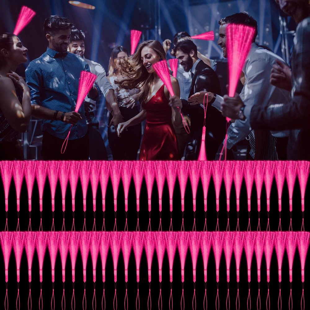 YOFOBU 15 PCS Pink Fiber Optic Wands Glow Fiber Wands Bulk LED Light Up Wands with 3 Flashing Modes LED Flashing Sticks for Valentine's Day Wedding,Mother's Day,Mardi Gras Gender Reveal Birthday