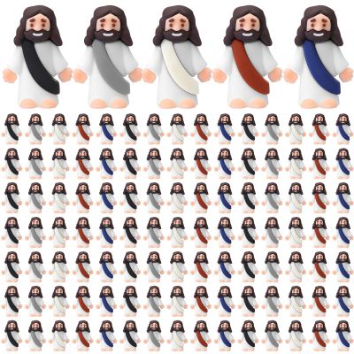 Bememo 100 Pcs Jesus Toys Original Design Mini Rubber Little Jesus Figurine to Hide and Seek Religious Party Favors Sunday School Craft Baptism Gifts for Easter Egg Stuffers (Dark Color)