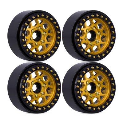 4pcs CNC Aluminum 1.9 Beadlock Wheel Hub Rim for 1/10 RC Crawler Car SCX10 RC4WD D90 TRX4 Capra VS4-10 CC01 LCG Tires Upgrades (Gold)