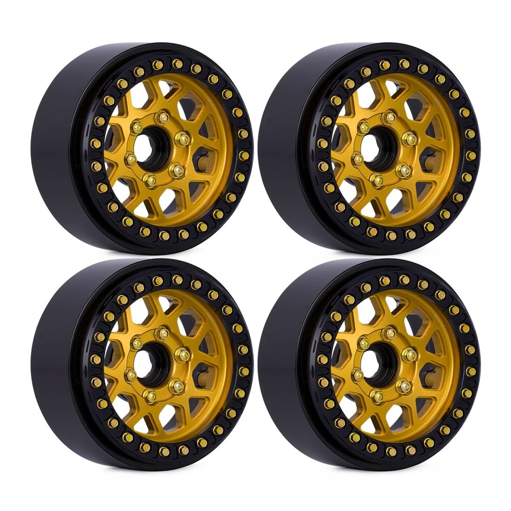 4pcs CNC Aluminum 1.9 Beadlock Wheel Hub Rim for 1/10 RC Crawler Car SCX10 RC4WD D90 TRX4 Capra VS4-10 CC01 LCG Tires Upgrades (Gold)