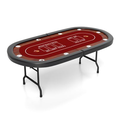 DC DICLASSE 91" Extra Large Foldable Poker Table for 10 Players - Texas Blackjack & Holdem Wood Grain Board Game Table - Large Casino Table with 10 Stainless Steel Cup Holders & Padded Rails