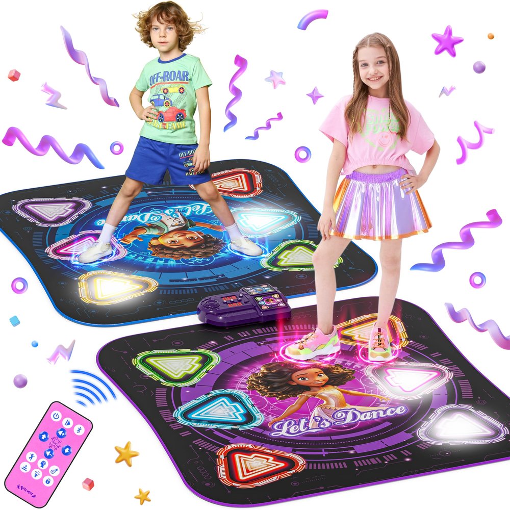 Surelect Dance Mat, 2025 Light Up 2-Player Opposing Dance Pad with Single & Double Player Modes, 12-Button Kids Music Toys with Bluetooth, Birthday for 3-12 Year Old Boys Girls