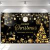 Avezano Merry Christmas Happy New Year Banner Christmas Black Gold Banner Happy New Year Backdrop Party Decorations view 1