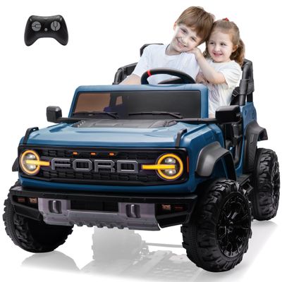 24v Ride On Toy for Big Kids,2-4.3 Mph,Ford Bronco Raptor Licensed Electric 2 Seater Ride On Car with Remote Control,Off-Road Wheels,Bluetooth Music Player,Spring Suspension,Safety Belts,Blue