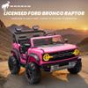 24v Ride On Toy for Big Kids,2-4.3 Mph,Ford Bronco Raptor Licensed Electric 2 Seater Ride On Car with Remote Control,Off-Road Wheels,Bluetooth Music Player,Spring Suspension,Safety Belts,Pink view 2
