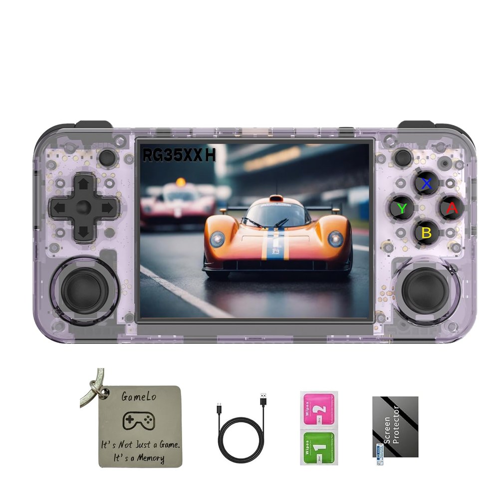 RG35XX H, Anbernic Retro Handheld Gaming Console with 64GTF Card, Dual Joystick Design 3.5-inch HD Screen Lasts up to 8 Hours High-Capacity Battery for Better Experience (64G Purple)
