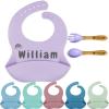 FCQIANKM Personalized Silicone Baby Bibs Spoon and Fork Set with Name Icon Custom Toddler Bibs Personalized Baby Gifts view 1