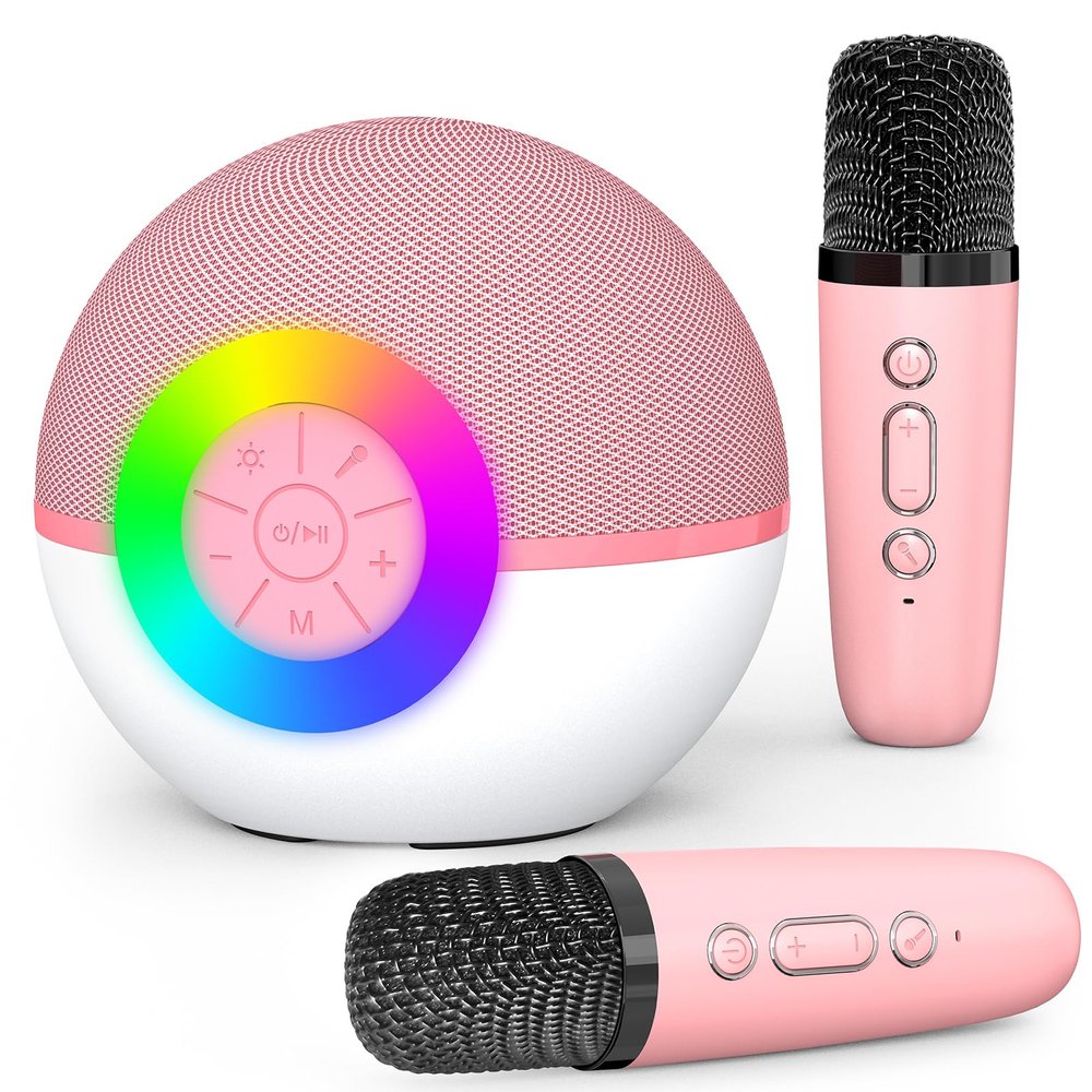 Mgaolo Mini Karaoke Machine for Kids Adults,Portable Bluetooth Speaker with 2 Wireless Microphones,Gift Toys with MP3 Player for Boys Girls 3-12 Year Old Birthday Family Home Party Present (Pink)