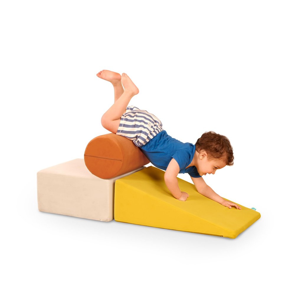 B. toys  Sensory Foam Building Blocks for Toddlers  3 Pieces Climbing Set with Cylinder, Ramp & Block  Easy-Grip Handles, Machine Washable Covers  Soft Play Shapes for Babies & Toddlers 12+ Months