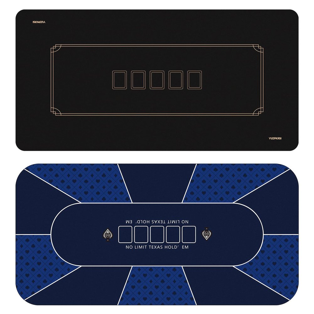 YUZPKRSI 70 x 35 Inch Poker Mat Blue + Waterproof Black&Gold Poke Mat