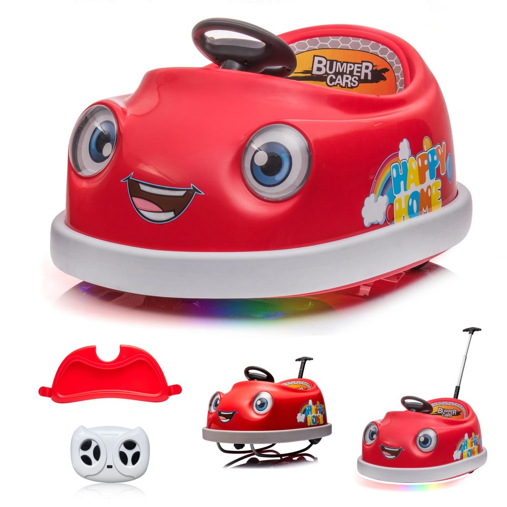 12V Dual Battery Electric Ride on Kids Bumper Car w/Remote Control,360 Degree Spin,Push Rod Rocker Horse Function,3-Speeds Babies & Toddlers Bumping Car Ride on Toy Gift for 1-4 Years Children (Red)