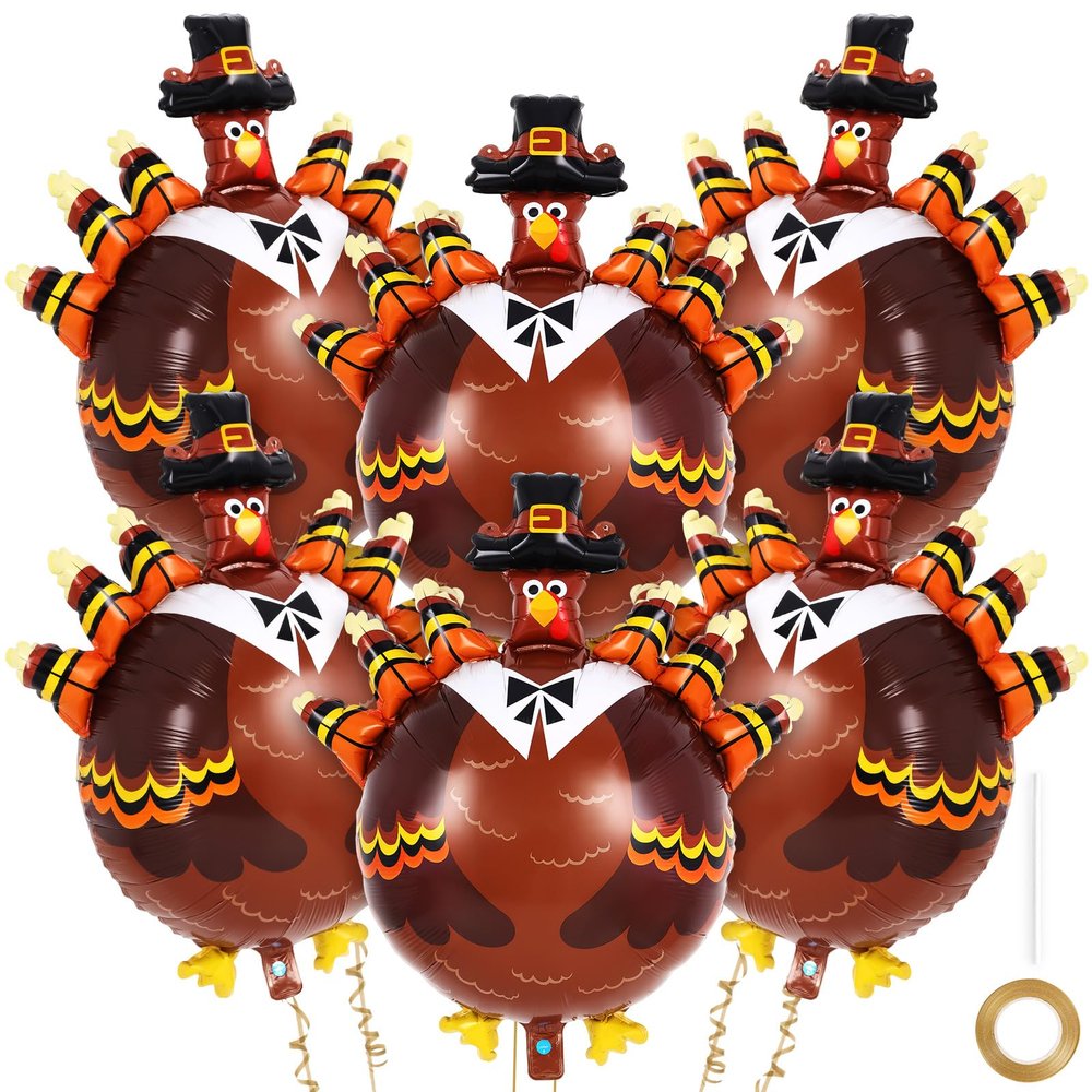 6 Pcs Turkey Balloons, Thanksgiving Foil Balloons, Fall Harvest Party Decorations Fall Party Balloons for Birthday Thanksgiving Autumn Fall Theme Party Decorations