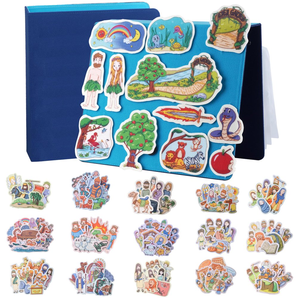 CHEFAN 16 Pack Felt Board Bible Stories Set, Flannel Board Stories with a Multi-functional Felt Pieces Storage Binder for Preschool Activities, Included Noah's Ark, Adam and Eve, The Nativity of Jesus