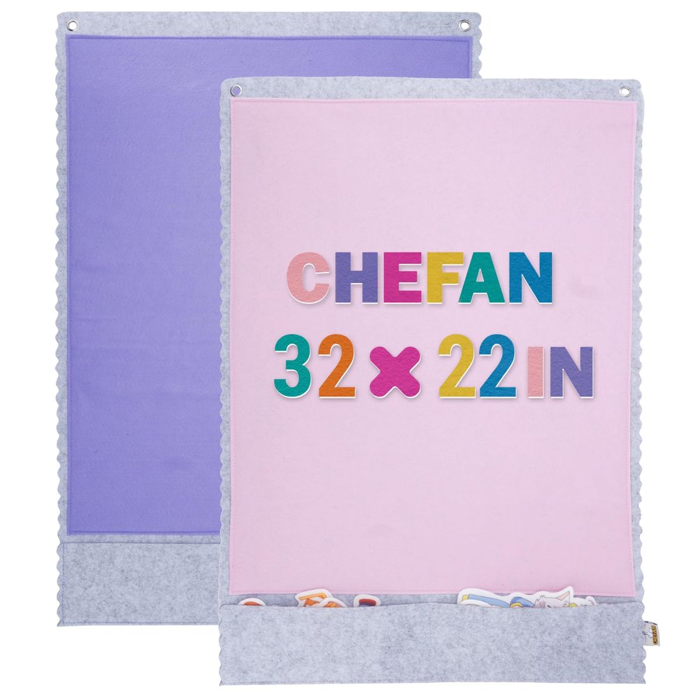 CHEFAN 2 PCS Felt Board for Toddlers Large Flannel Board for Wall, Felt Stories Learning Board with 2 Storage Pocket for Preschool Classroom and Daycare, 32 * 22 Inch, Pink and Purple