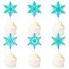 24Pcs Glitter Blue Snowflake Cupcake Topper Winter Frozen Snowflake Decors view 1