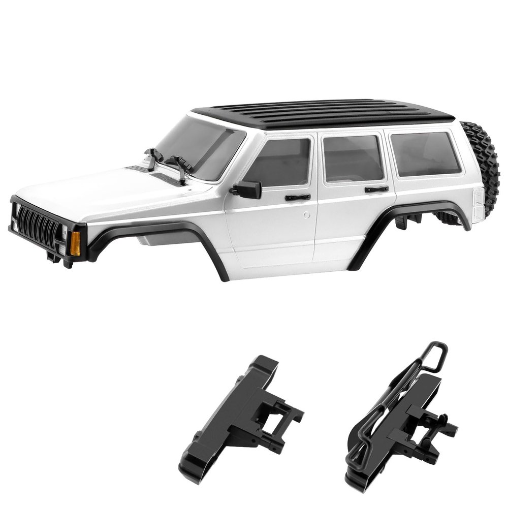GIXCEL 6.10inch Wheelbase RC Body Shell, ABS Cherokee Body with Front Rear Bumpers for 1/18 RC Crawler TRX4M Bronco Defender Chassis Upgrades, Spare Wheel Tire Included (Pearl White)