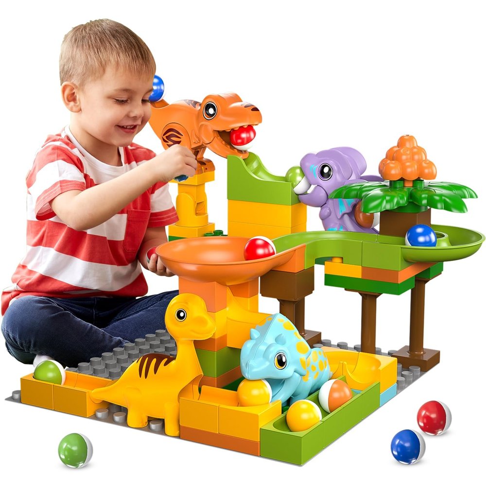 Airkid Marble Runs for Kids 4-8,Marble Run for Kids Ages 3-5 with Dinosaur Building Blocks,Dinosaur Toys,STEM Building Toys with 4 Marble Track Compatible with Major Brands