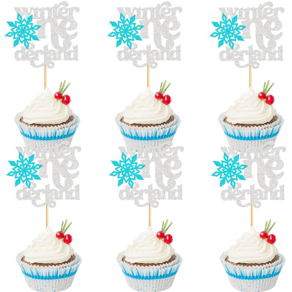 24Pcs Snowflake Onederland Cupcake Topper Winter Baby Shower Cupcake Picks