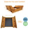 RUNSHED Wooden Sandbox with Cover, 48x48 Inch Large Outdoor Sand Box for Kids Ages 4-8, Cedar Wood Sandpit with Foldable Bench Seats & Bottom Liner view 2