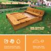 RUNSHED Wooden Sandbox with Cover, 48x48 Inch Large Outdoor Sand Box for Kids Ages 4-8, Cedar Wood Sandpit with Foldable Bench Seats & Bottom Liner view 4