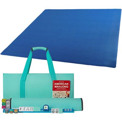 GUSTARIA American Mahjong Game Set, 166 Light Green Tiles, 4 All-in-One Color Rack/Pushers, Complete Mahongg Tile Set, Light Green Carrying BagMahjong Table Mat with Carrying Bag(Blue, 35inches)