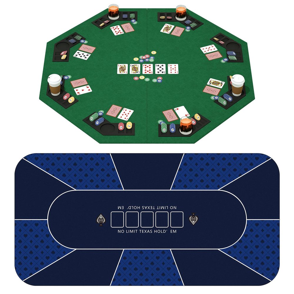 YUZPKRSI 70 x 35 Inch Poker Mat Blue + 48 Inch Wooden Poker Table Top Felt