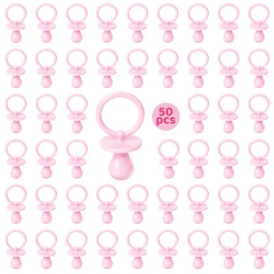 50 Pacifiers for Baby Shower Game Girl, 2.75 Plastic Pacifiers Baby Shower Game, Bulk Baby Shower Pacifiers for Gender Reveal Baby Shower Decoration DIY, Table Scatter, Baby Shower Favors (Pink)