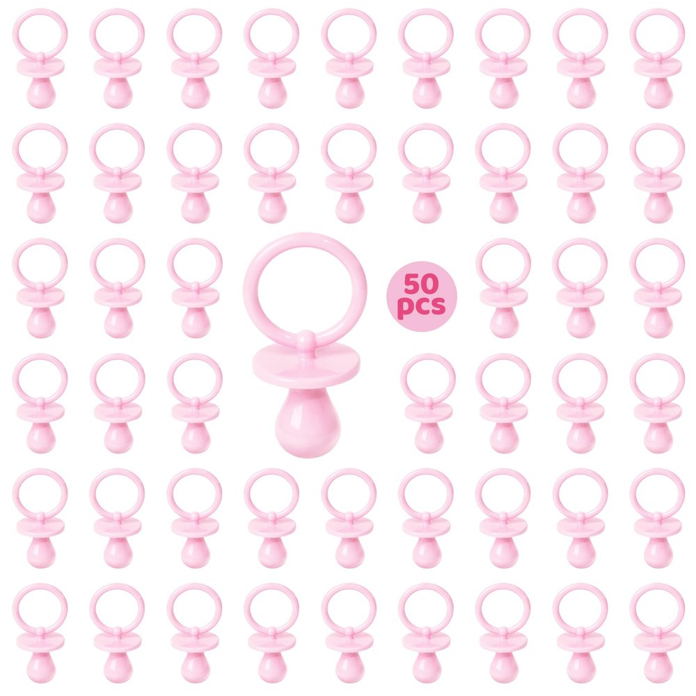 50 Pacifiers for Baby Shower Game Girl, 2.75 Plastic Pacifiers Baby Shower Game, Bulk Baby Shower Pacifiers for Gender Reveal Baby Shower Decoration DIY, Table Scatter, Baby Shower Favors (Pink)